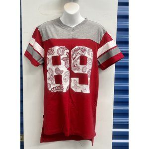 Maxi Milian New York #89 Short Sleeve V-Neck Shirt SZ. M - Red White Gray - VG